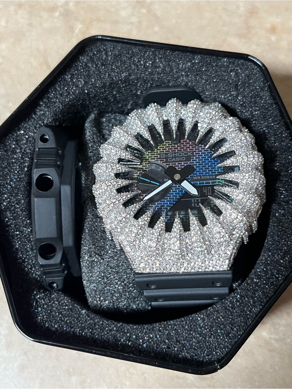 Casio G-Shock Black Band Silver Crystal-Encrusted Dial Watch